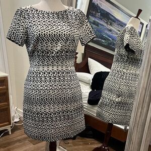 Vince Camuto Black, Gold shimmer  and White Mini Dress Geometric Print